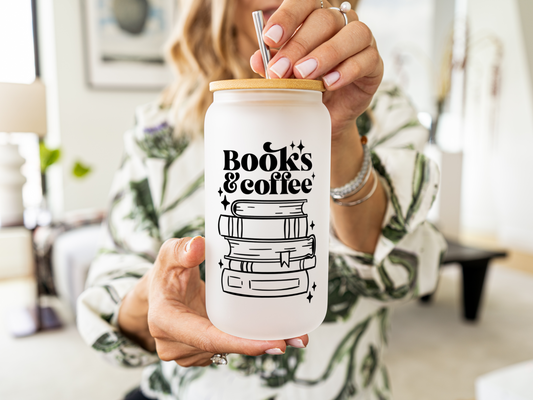 Books & Coffee glass cup