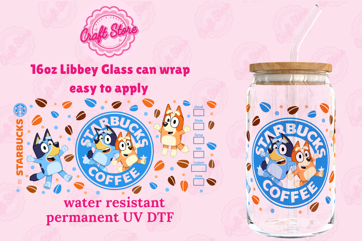 dog UV DTF transfer 16 oz libbey glass wrap