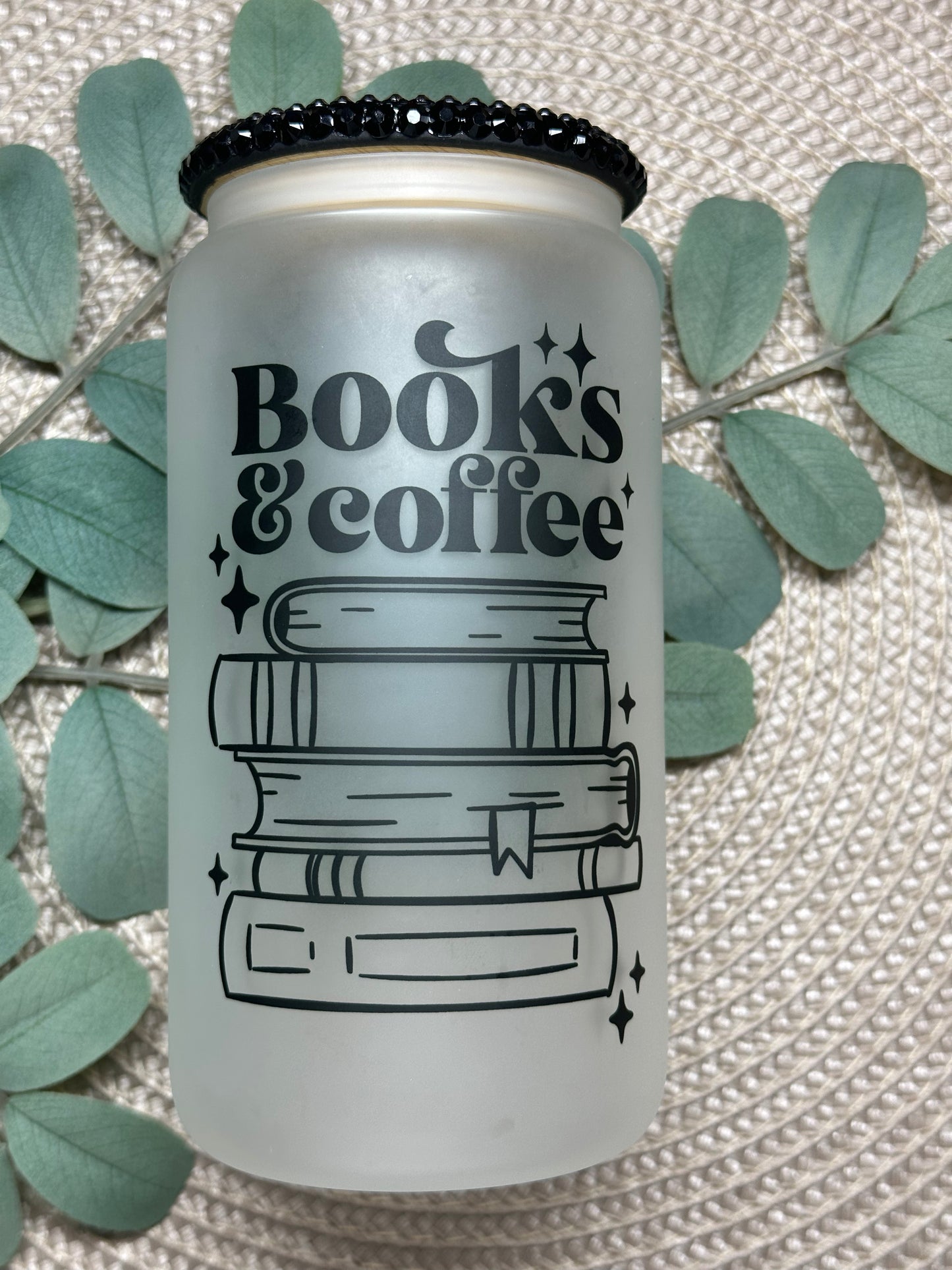 Coffee and books glass cup